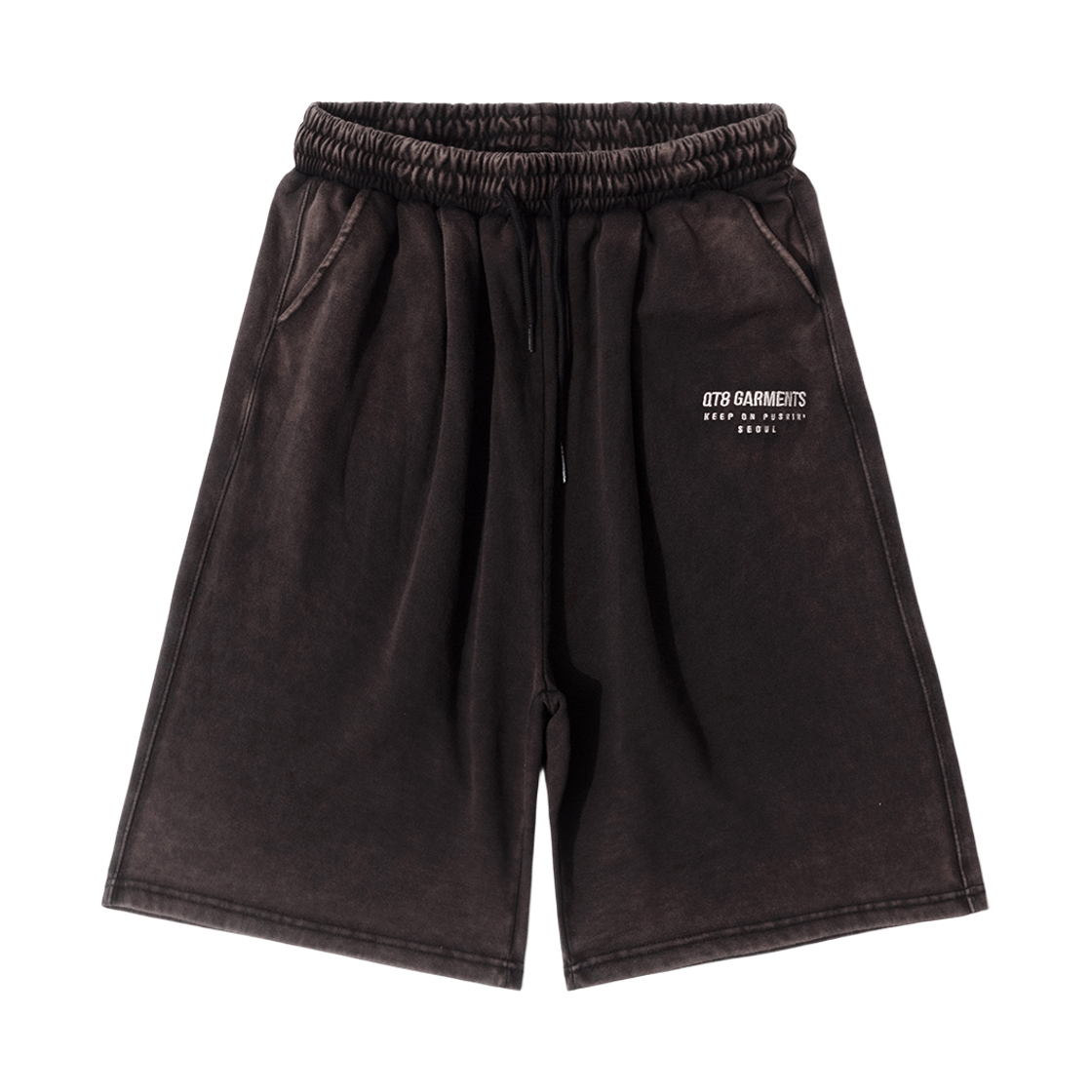 큐티에잇 가먼츠 AQ 워시드 와이드 버뮤다 스웻 쇼츠 블랙