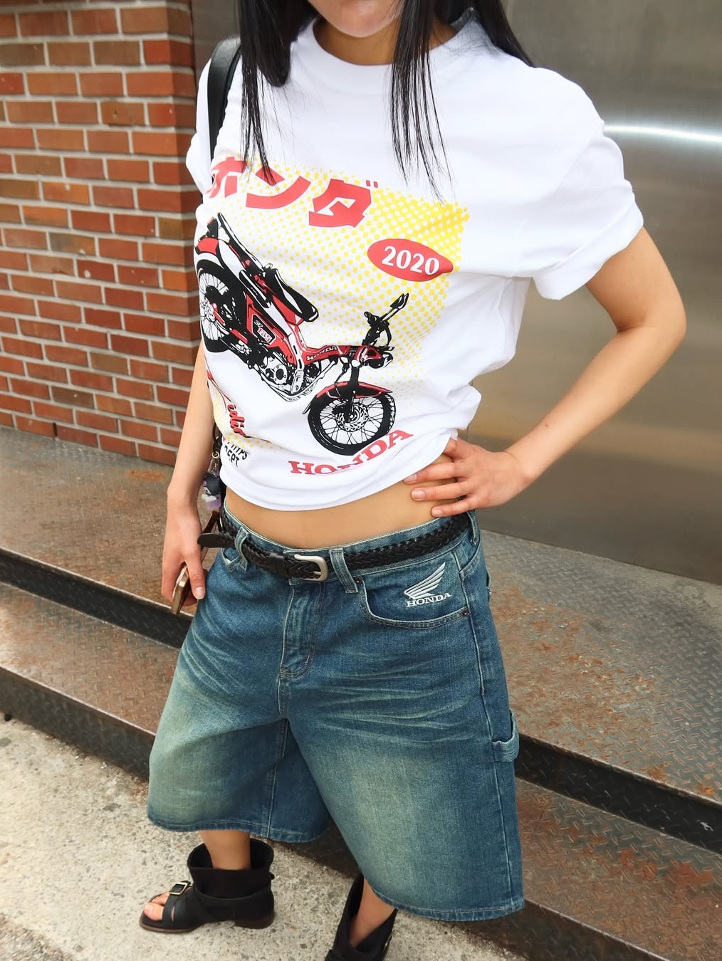 Honda Anime CT 125 Short Sleeve White, Honda Wing Logo Carpenter Bermuda Pants Blue 착용 스타일 - 2