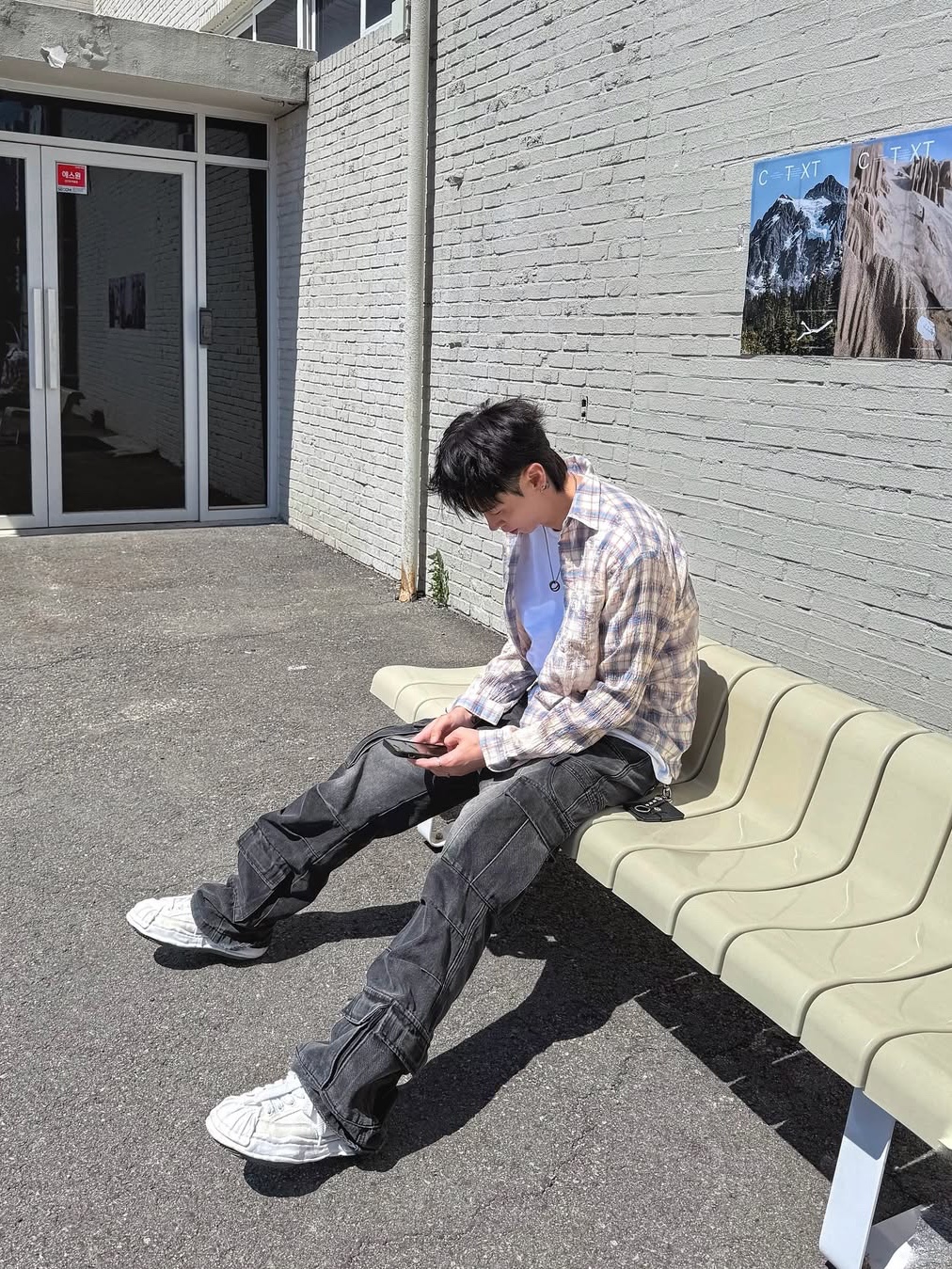 GRAILZ Bleached Plaid Summer Shirts Blue 착용 스타일 - 1