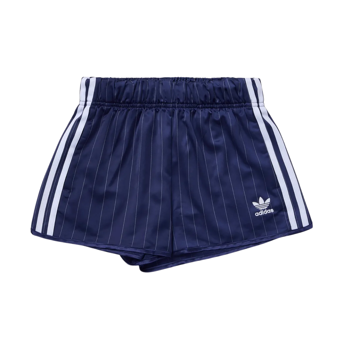 (W) 아디다스 핀스트라이프 사틴 쇼츠 다크 블루 - KR 사이즈((W) Adidas Pinstripe Satin Shorts Dark Blue - KR Sizing)