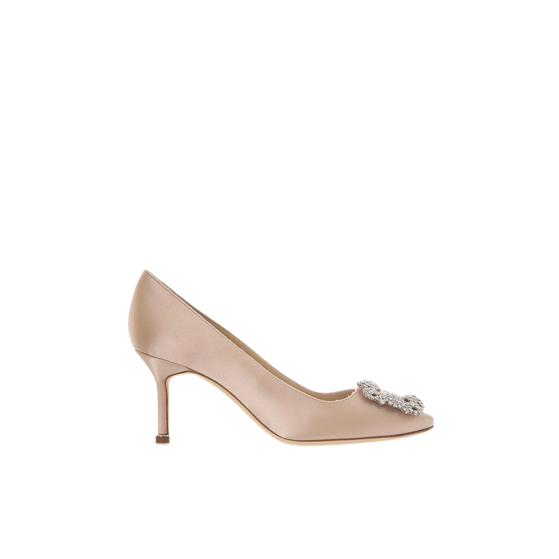 9XX-0316-0049 (W) Manolo Blahnik Hangisi 70 Satin Jewel Buckle Pumps Nude