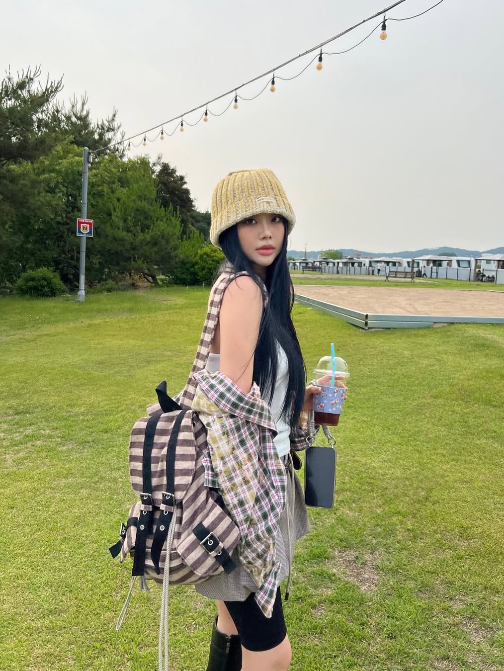 GRAILZ Bleached Plaid Summer Shirts Green 착용 스타일 - 3