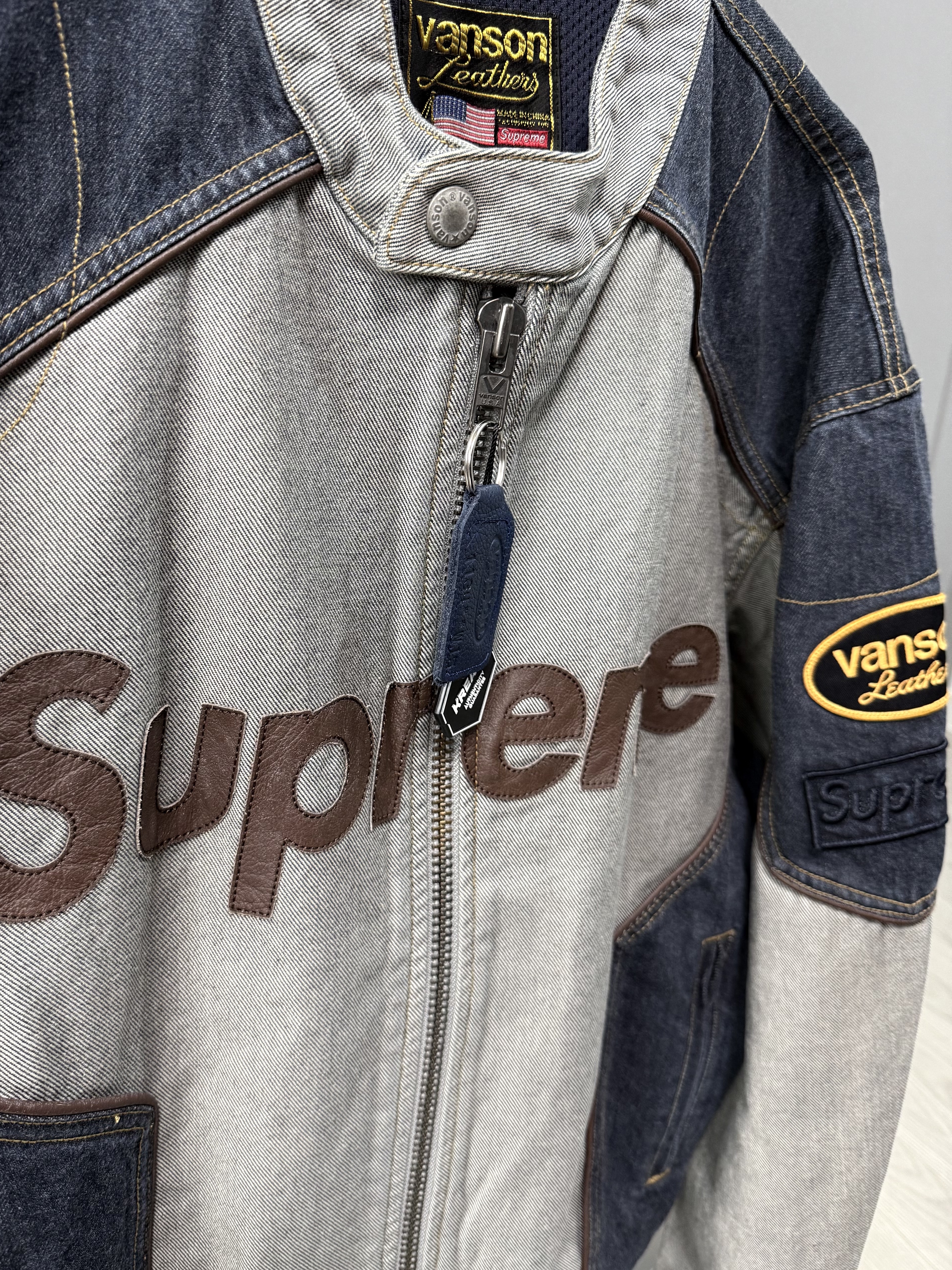 Supreme x Vanson Leathers Cordura Cotton Jacket Denim - 25SS 착용 스타일