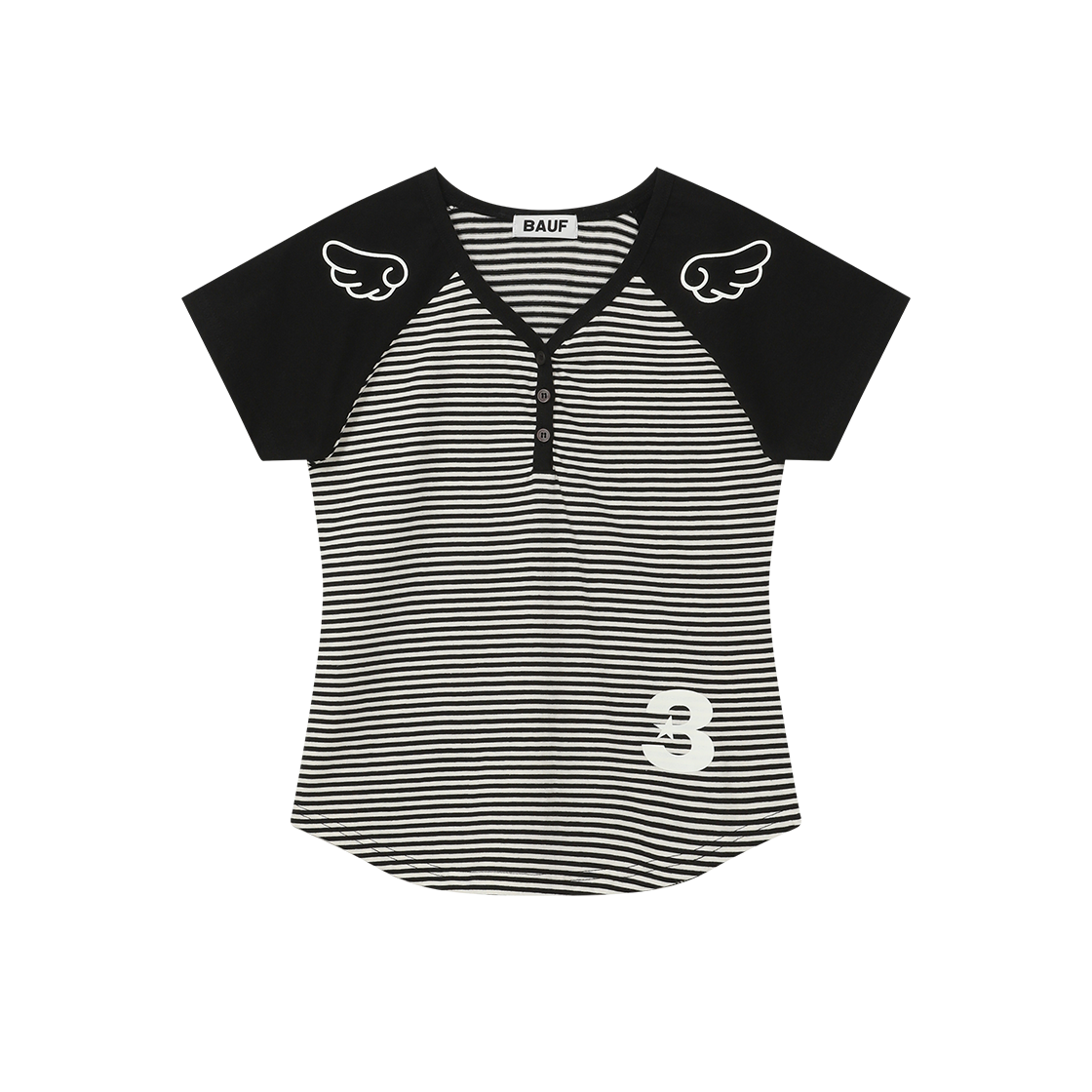 BT25HS-WSBK2 BAUF 3 Button Angel Slim Fit T-Shirt Stripe Black