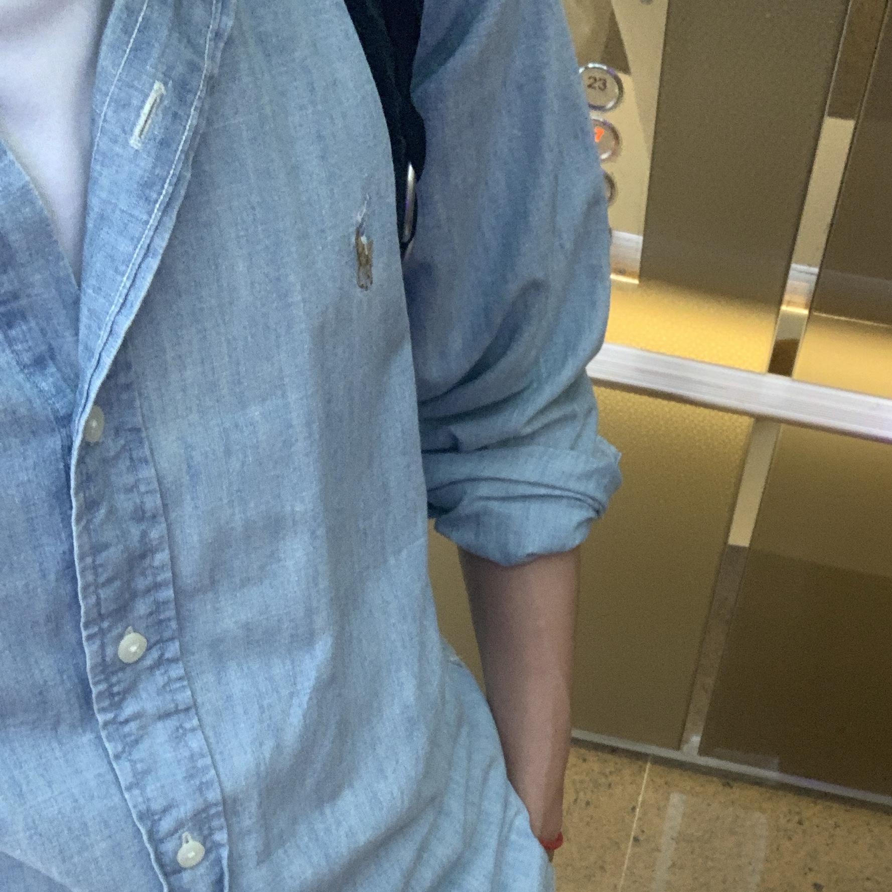 Polo Ralph Lauren Custom Fit Chambray Shirt Light Pastel Blue 착용 스타일