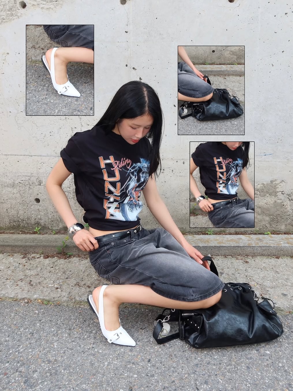 Honda Wing Logo Carpenter Bermuda Pants Charcoal, Honda Lighting Hunter Cub Short Sleeve Black 착용 스타일 - 1