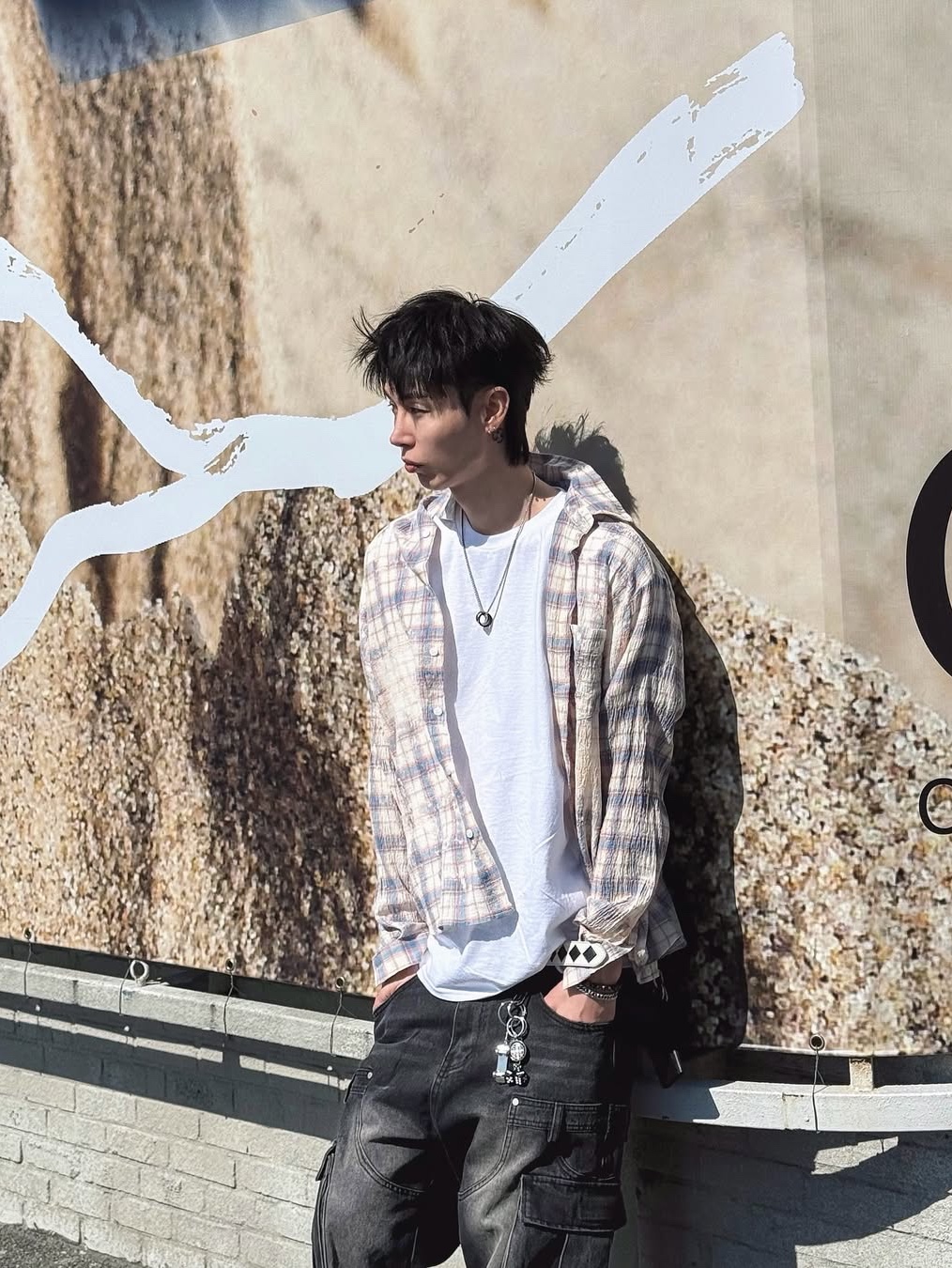 GRAILZ Bleached Plaid Summer Shirts Blue 착용 스타일 - 2