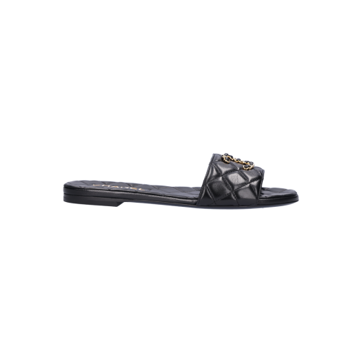 ITVFI2D6GQRT CHANEL CC Logo Quilted Chain Slide Mules in Shiny Goatskin Black Size 37