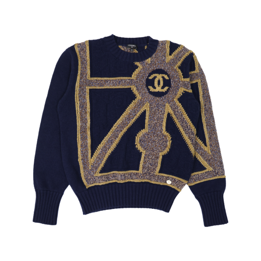 IT6GI8IPE3DK CHANEL CC Logo Knit Sweater in Cashmere, Rayon, Polyester Navy