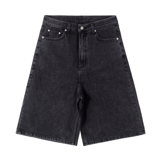 Q5MMST005BLK QT8 GARMENTS Chain Denim Wide Bermuda Shorts Black