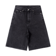 QT8 GARMENTS Chain Denim Wide Bermuda Shorts Black