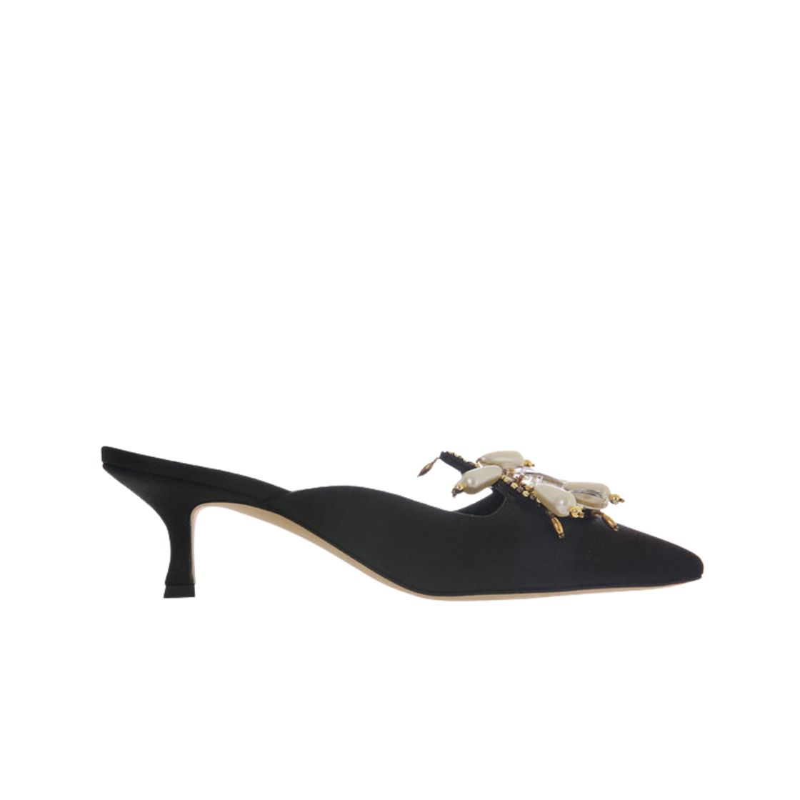 423-1615-0002 (W) Manolo Blahnik Orientalia Jewel Pearl Mule Black