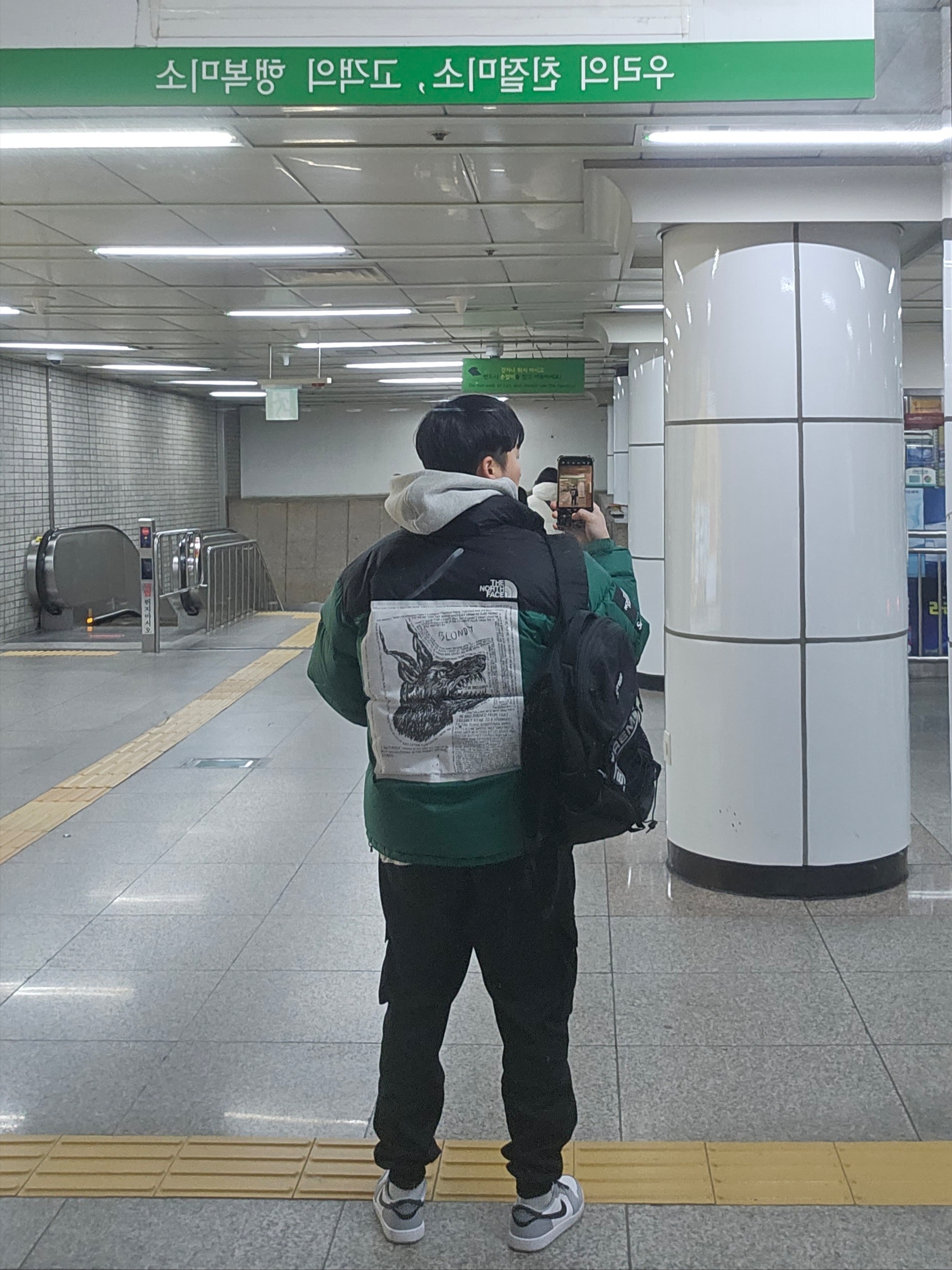 Supreme x The North Face Nuptse Jacket Green - 24FW, Jordan 1 Retro Low OG Wolf Grey and White 착용 스타일