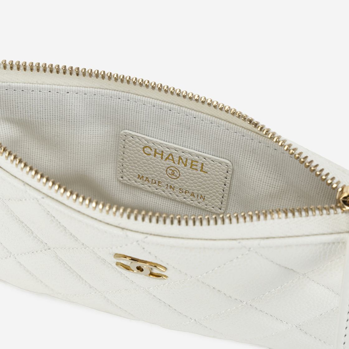 샤넬 클래식 지퍼 케이스 그레인드 샤이니 카프스킨 & 골드 메탈 화이트(Chanel Classic Small Zipped Case Grained Shiny Calfskin & Gold White) - 5