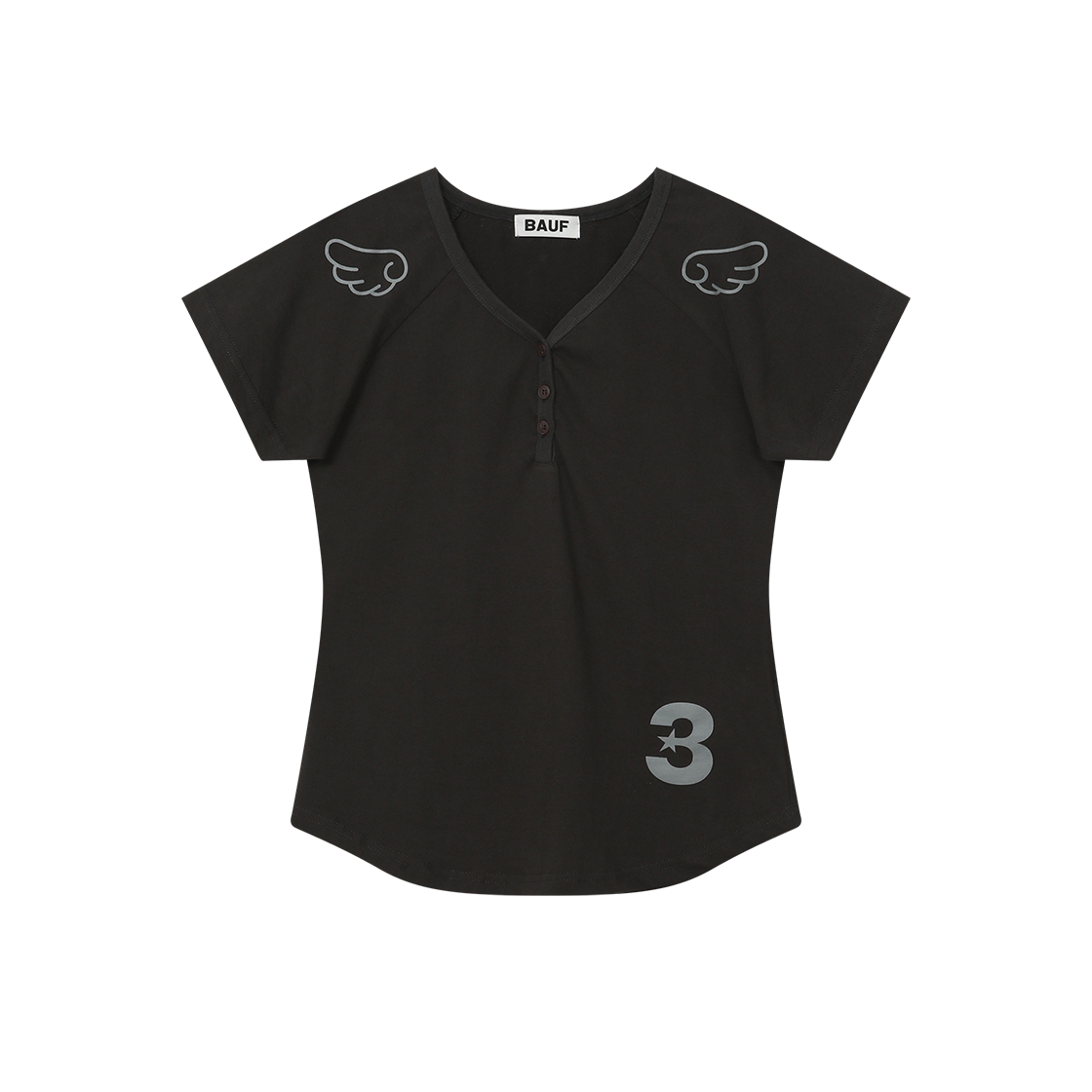 BT25HS-WCHR2 BAUF 3 Button Angel Slim Fit T-Shirt Charcoal