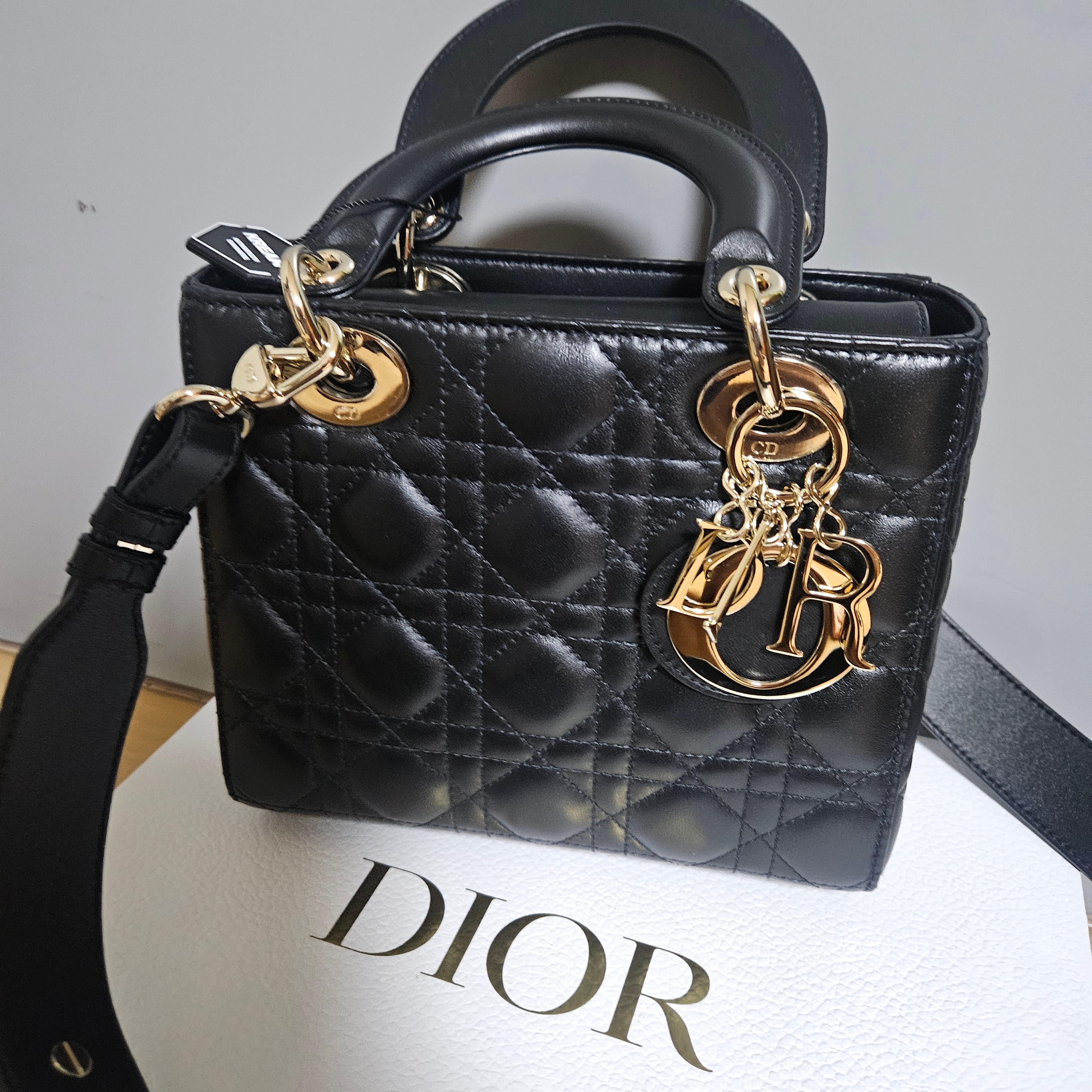 Dior Small Lady Bag My ABCDior Cannage Lambskin Black 착용 스타일 - 3