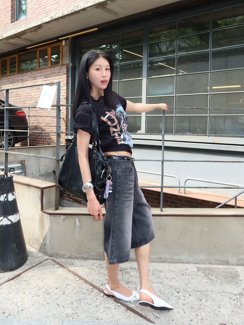 Honda Wing Logo Carpenter Bermuda Pants Charcoal, Honda Lighting Hunter Cub Short Sleeve Black 착용 스타일 - 2