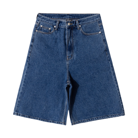 Q5MMST003DBL QT8 GARMENTS Denim Wide Bermuda Shorts Deep Blue