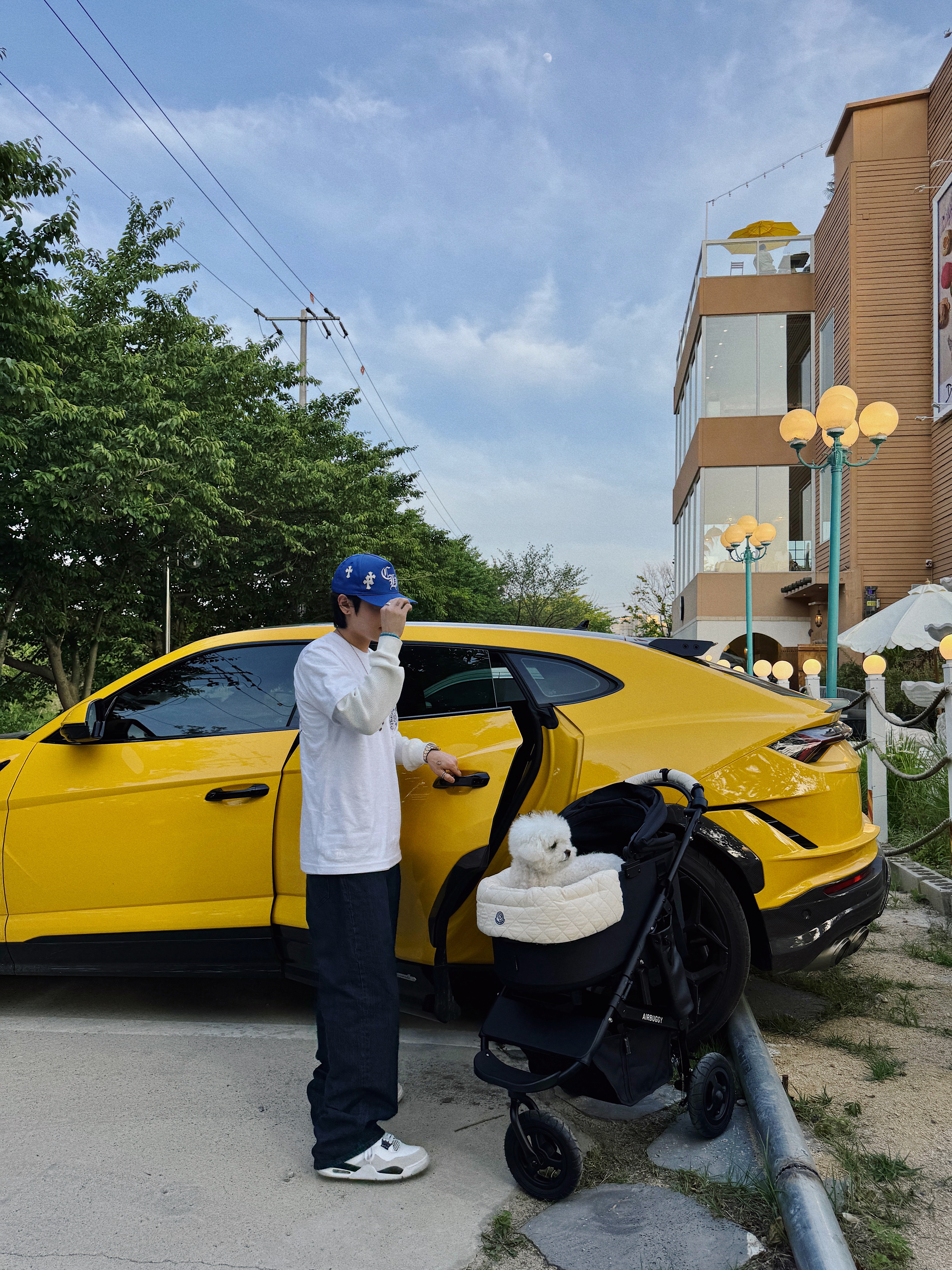 Chrome Hearts Cross Patch Baseball Hat Blue, Chrome Hearts Horseshoe Logo Pocket T-Shirt White 착용 스타일 - 7