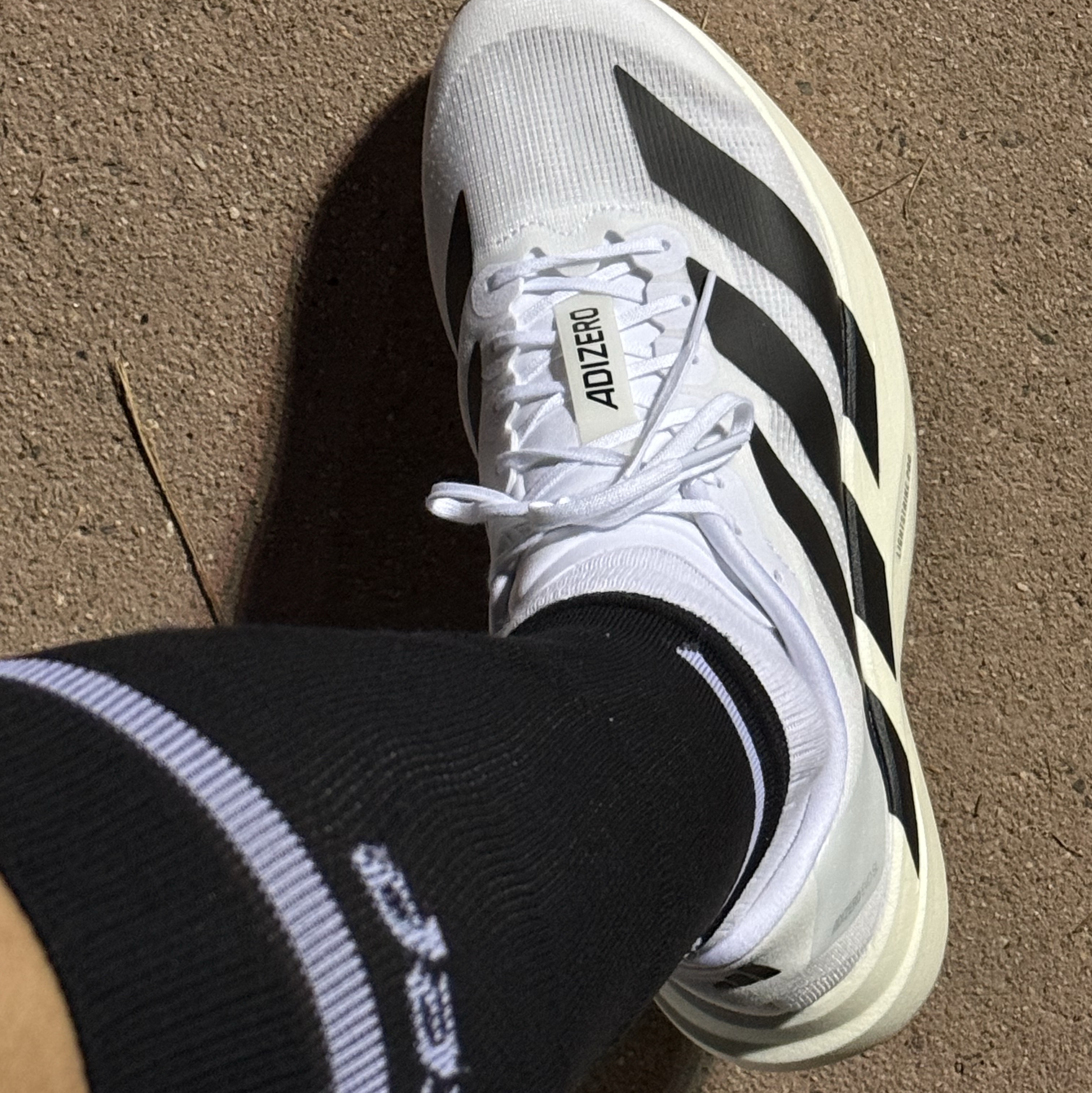 Adidas Adizero EVO SL Cloud White Core Black 착용 스타일