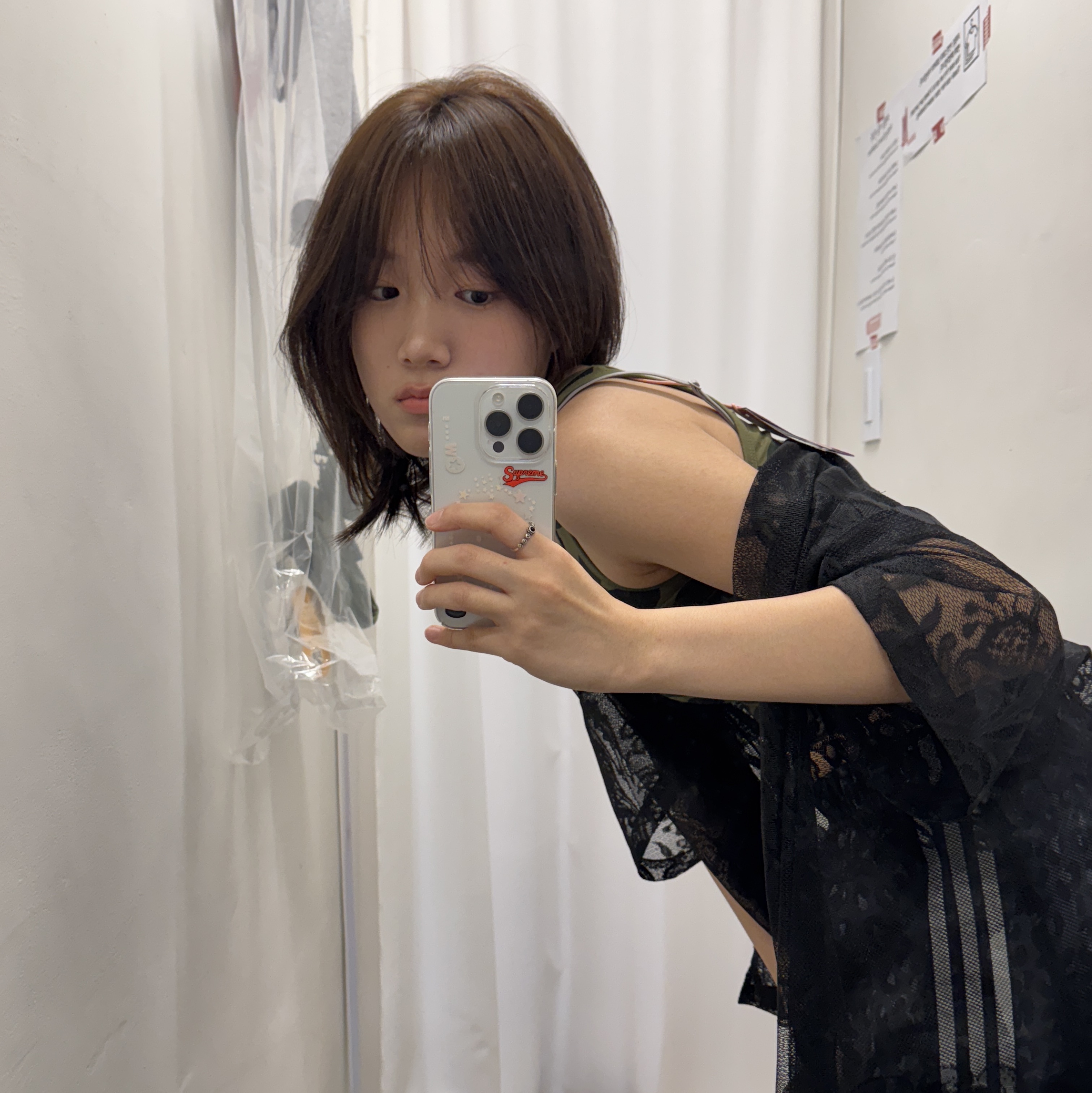 Supreme Last Supper Lace S/S Shirt Black - 25SS, (W) Adidas Wide Leg Satin Pants Multicolor Carbon - US Sizing 착용 스타일 - 6