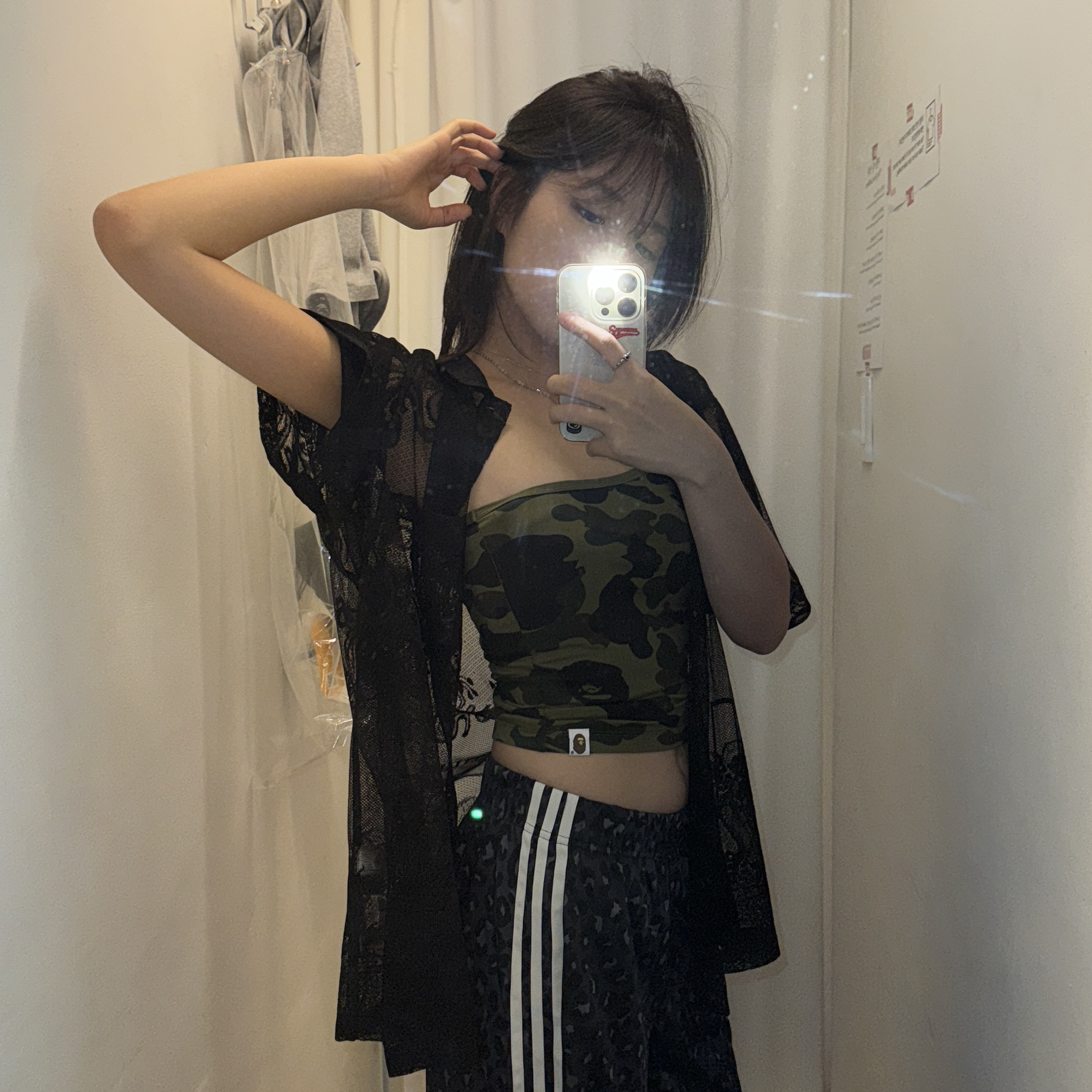 Supreme Last Supper Lace S/S Shirt Black - 25SS, (W) Adidas Wide Leg Satin Pants Multicolor Carbon - US Sizing 착용 스타일 - 1