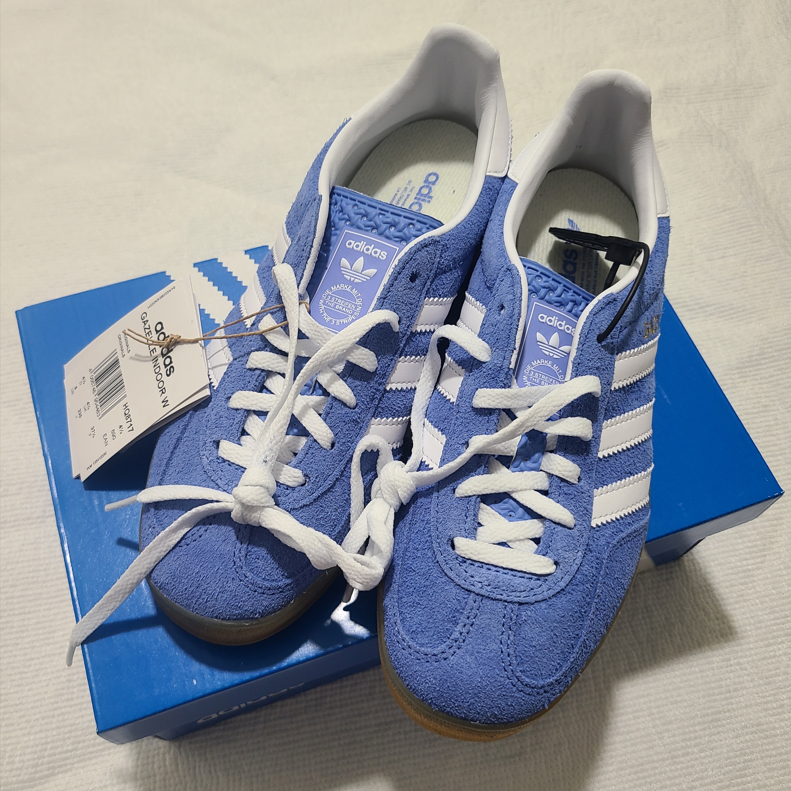 (W) Adidas Gazelle Indoor Blue Fusion Cloud White 착용 스타일 - 2
