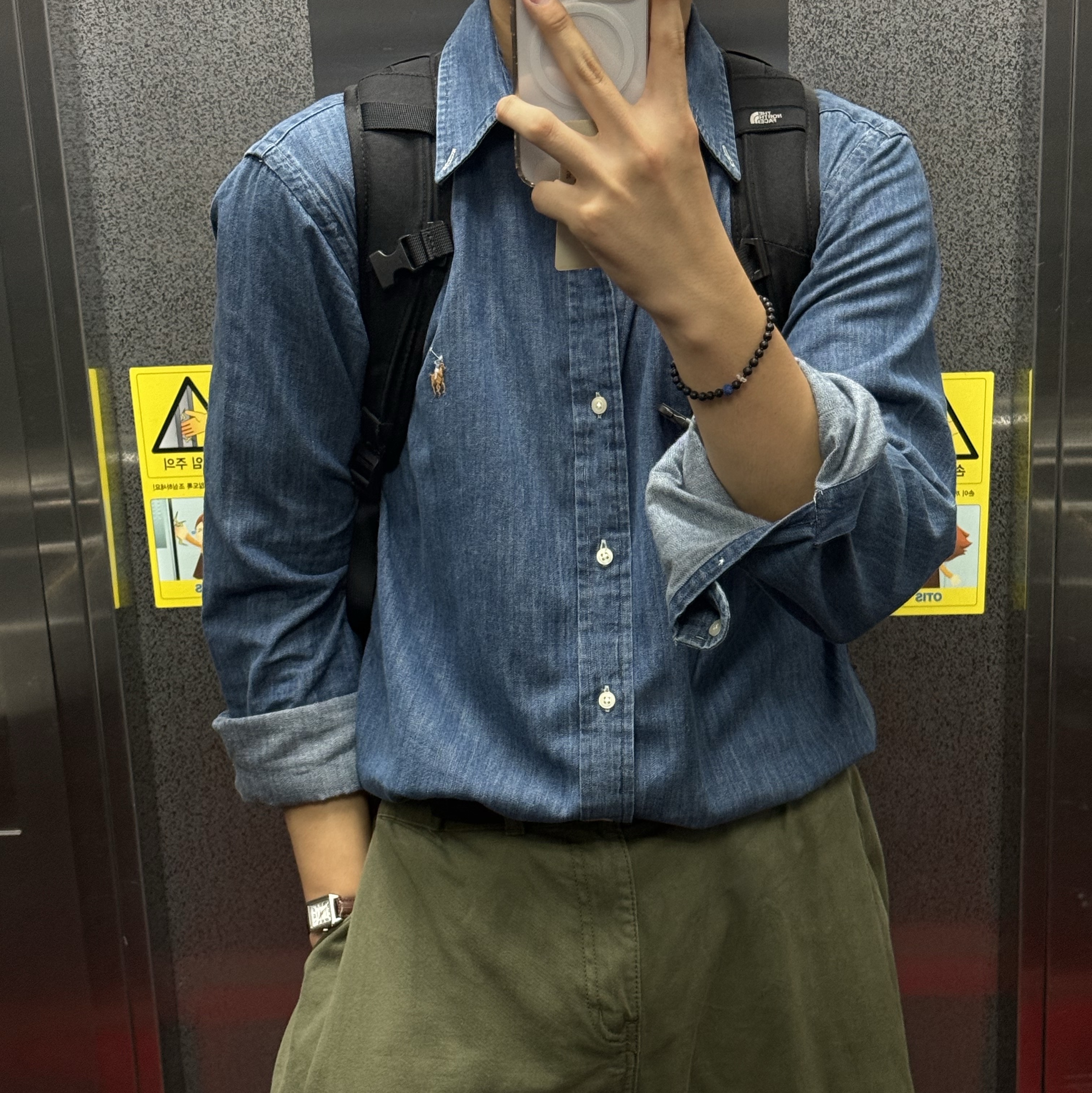 [20% 적립] Polo Ralph Lauren Custom Fit Denim Shirt Navy, Casio LTP-V007L-7B2 착용 스타일 - 1