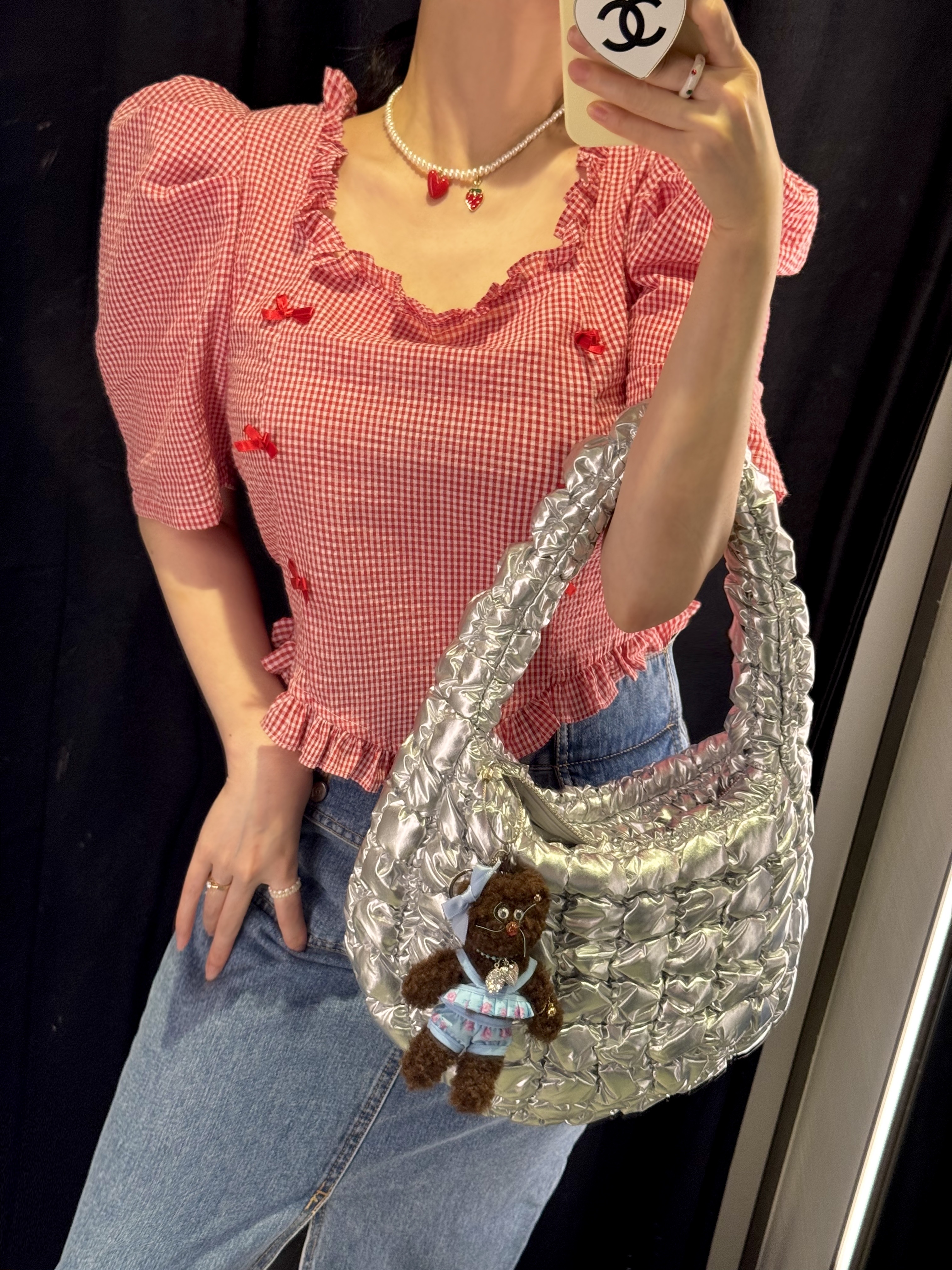 Nff Color Parts Ring Glitter White, COS Quilted Mini Bag Silver 착용 스타일 - 2