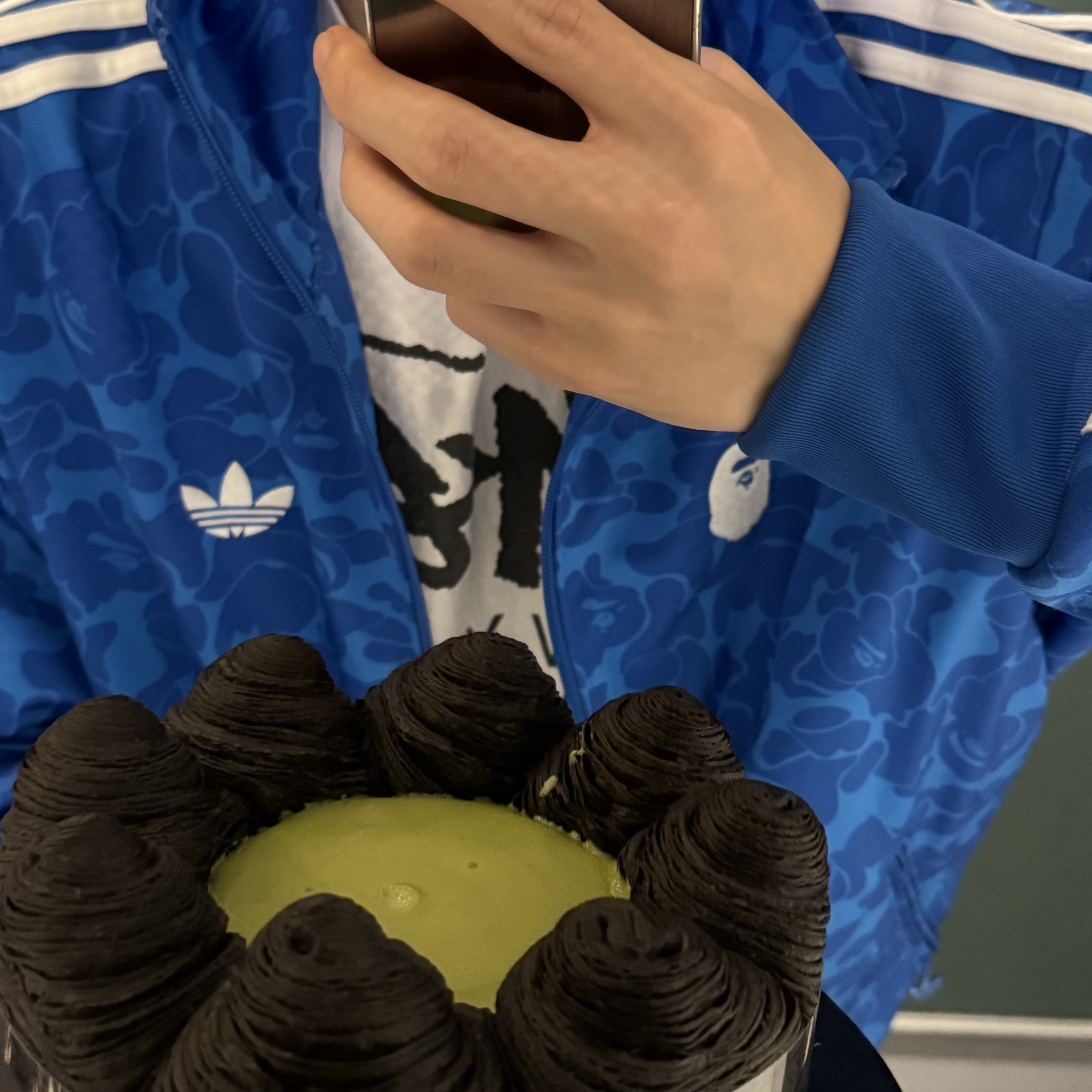Adidas x BAPE Allover Print Track Top Blue - KR Sizing 착용 스타일 - 1