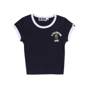 (W) BAPE College Cropped Trim T-Shirt Navy