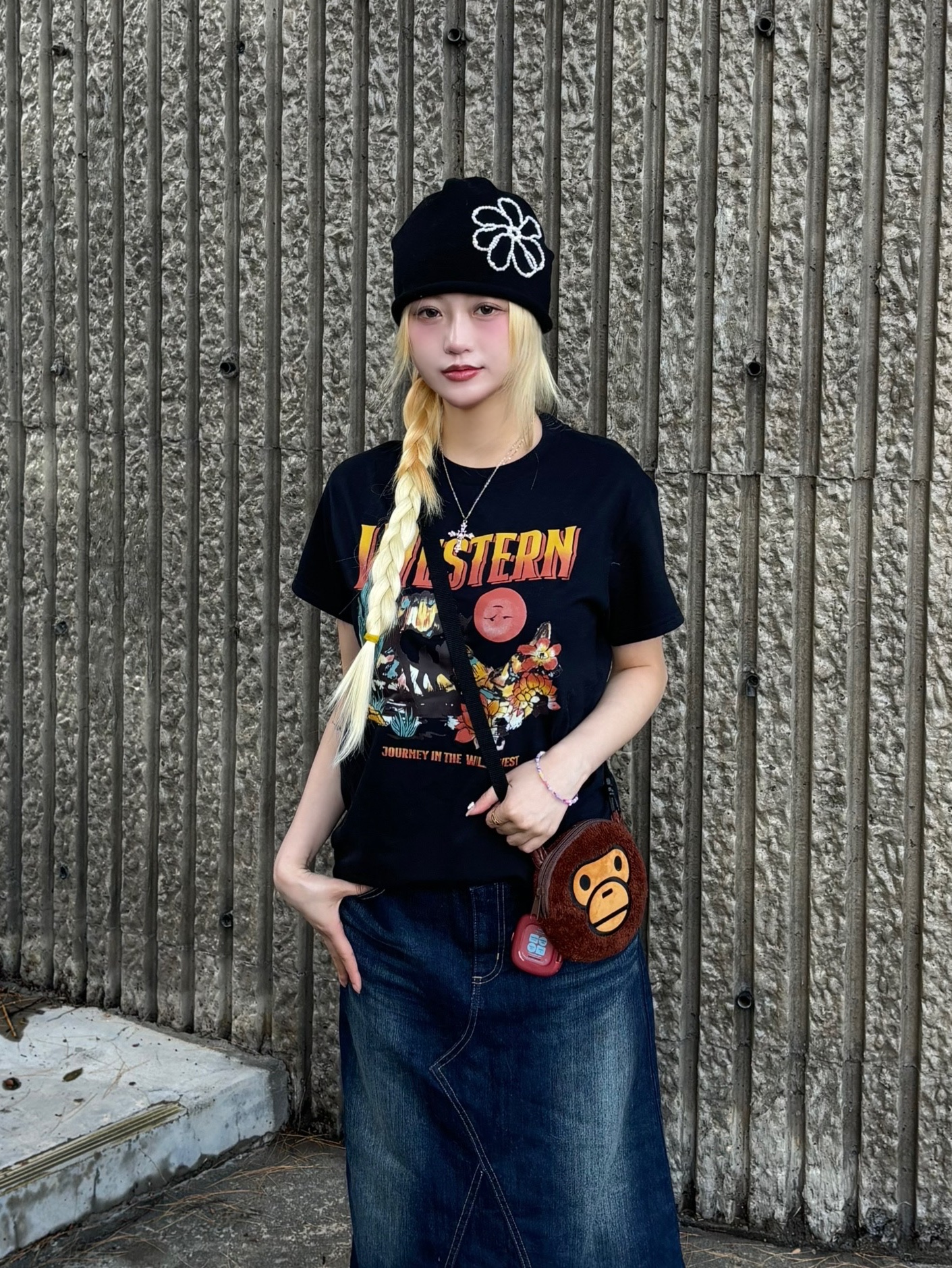Gildan X American Collection Western T-Shirt Black 착용 스타일 - 4