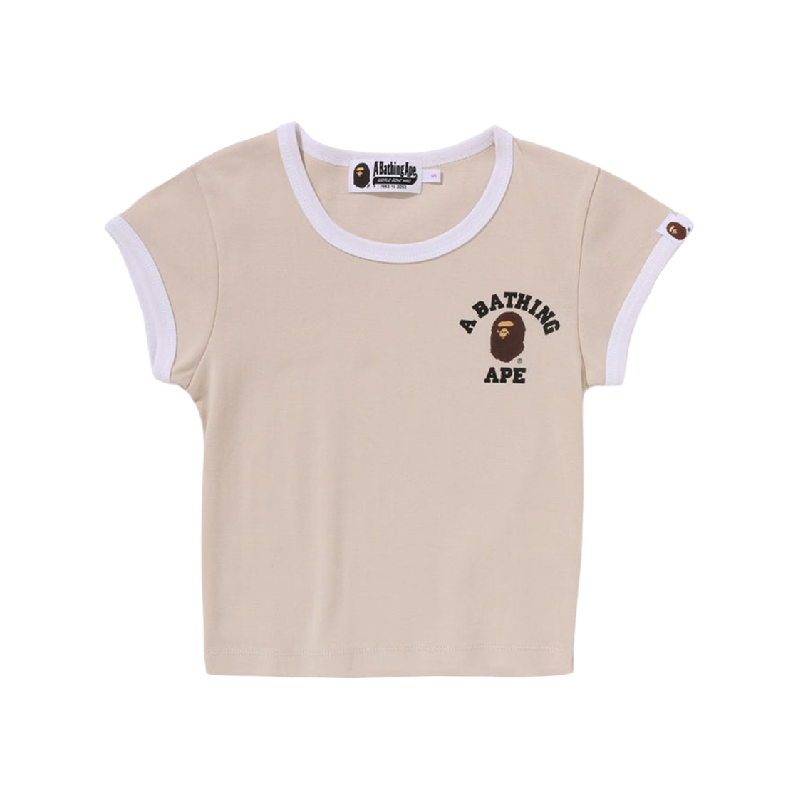 - (W) BAPE College Cropped Trim T-Shirt Ivory