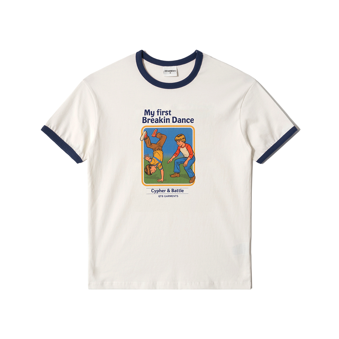 큐티에잇 가먼츠 마이 퍼스트 브레이킹 링거 티 네이비(QT8 GARMENTS My First Breakin’Ringer Tee Navy)