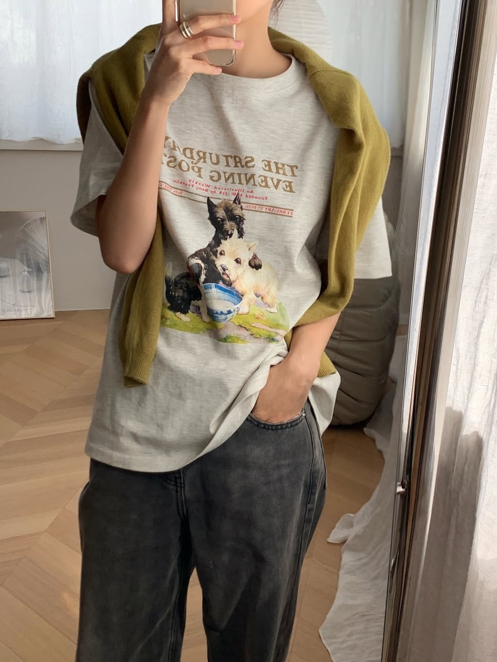 The Saturday Evening Post Buddy T-Shirt Oatmeal 착용 스타일 - 1