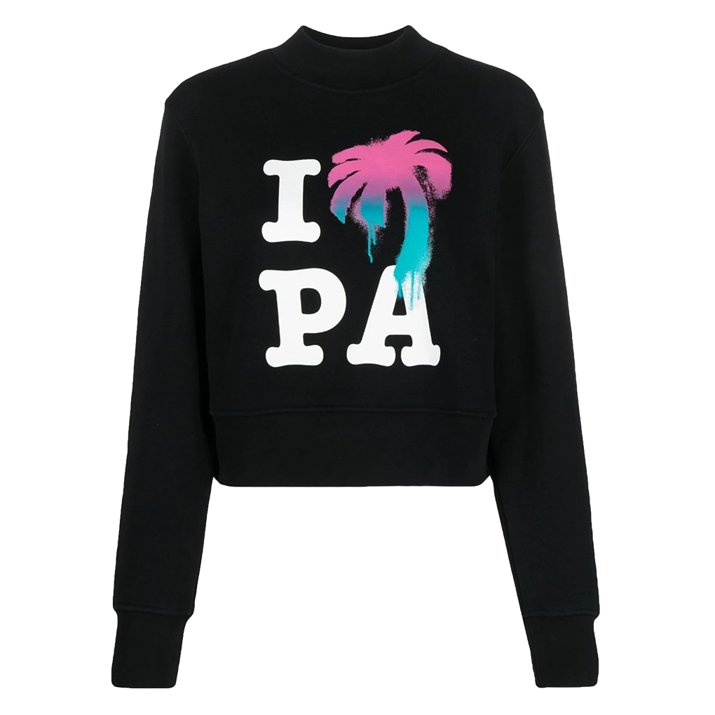 P2MWMA399 Palm Angels I Love Pa Fitted Crew Black Multicolor
