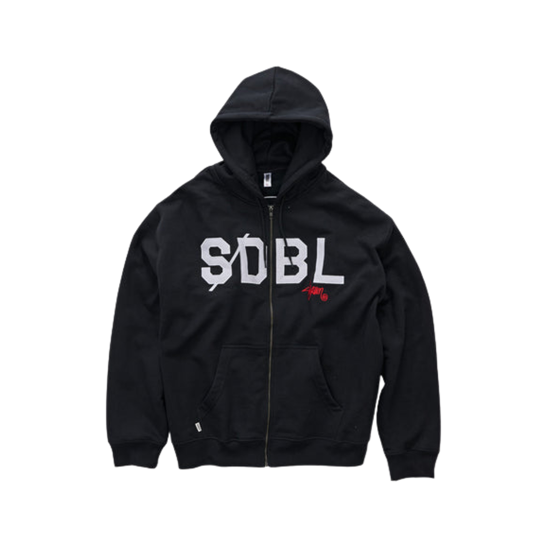 SD025W1203 S/Double Applique Zip Through Hoodie Black