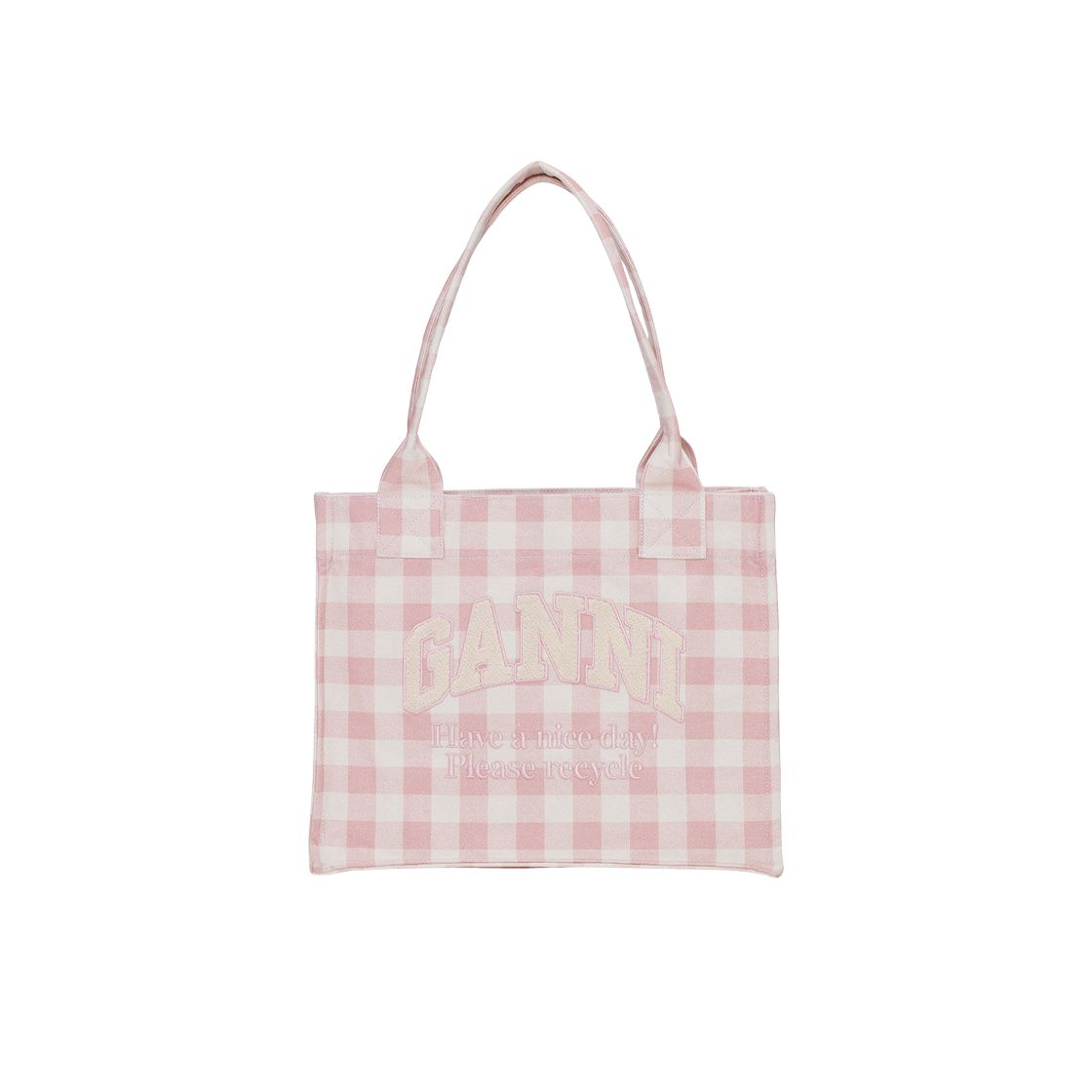 A6893-038 Ganni Large Vichy Check Tote Bag Bleached Mauve