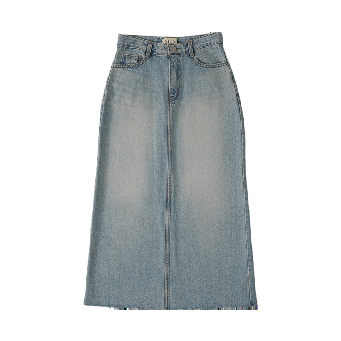 실른 로우 엣지 클래식 데님 스커트 블루(SLIN Raw Edge Classic Denim Skirt Blue)