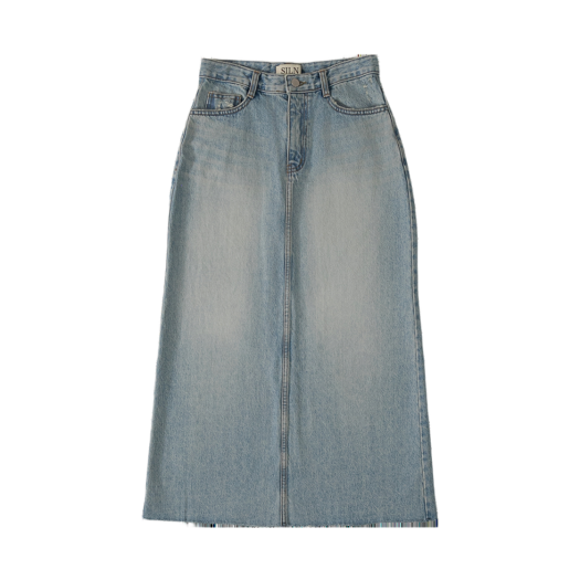 SN25DSKT01 SLIN Raw Edge Classic Denim Skirt Blue