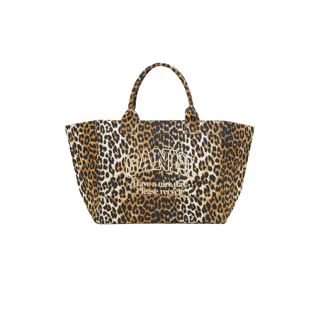 A5822-943 Ganni XXL Print Canvas Tote Bag Leopard