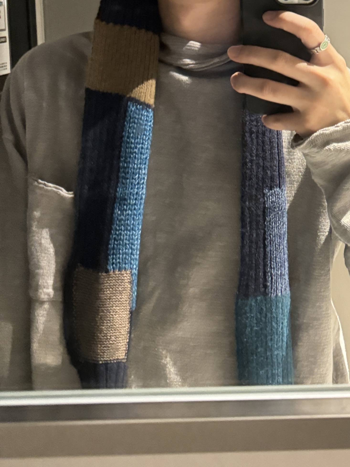 Kapital Amuse Knit Gandhi Long Sleeve T-Shirt Ice Gray, Kapital 5G Wool Tugihagi Gale Cap Navy 착용 스타일 - 1