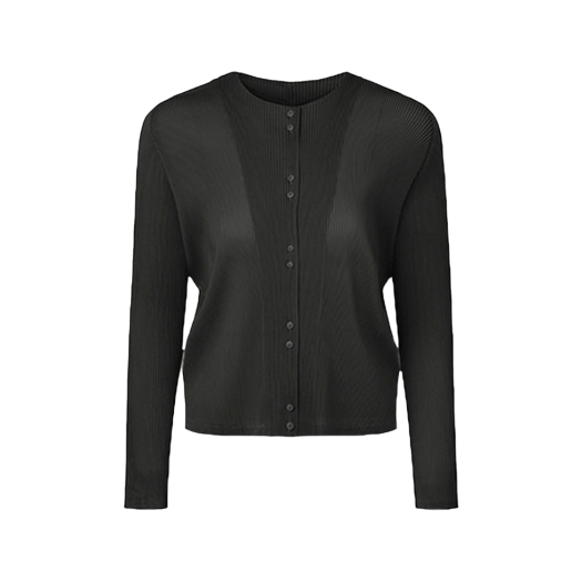 WCD1QBK Monplisse Women Button Long Sleeve Pleats Cardigan Black