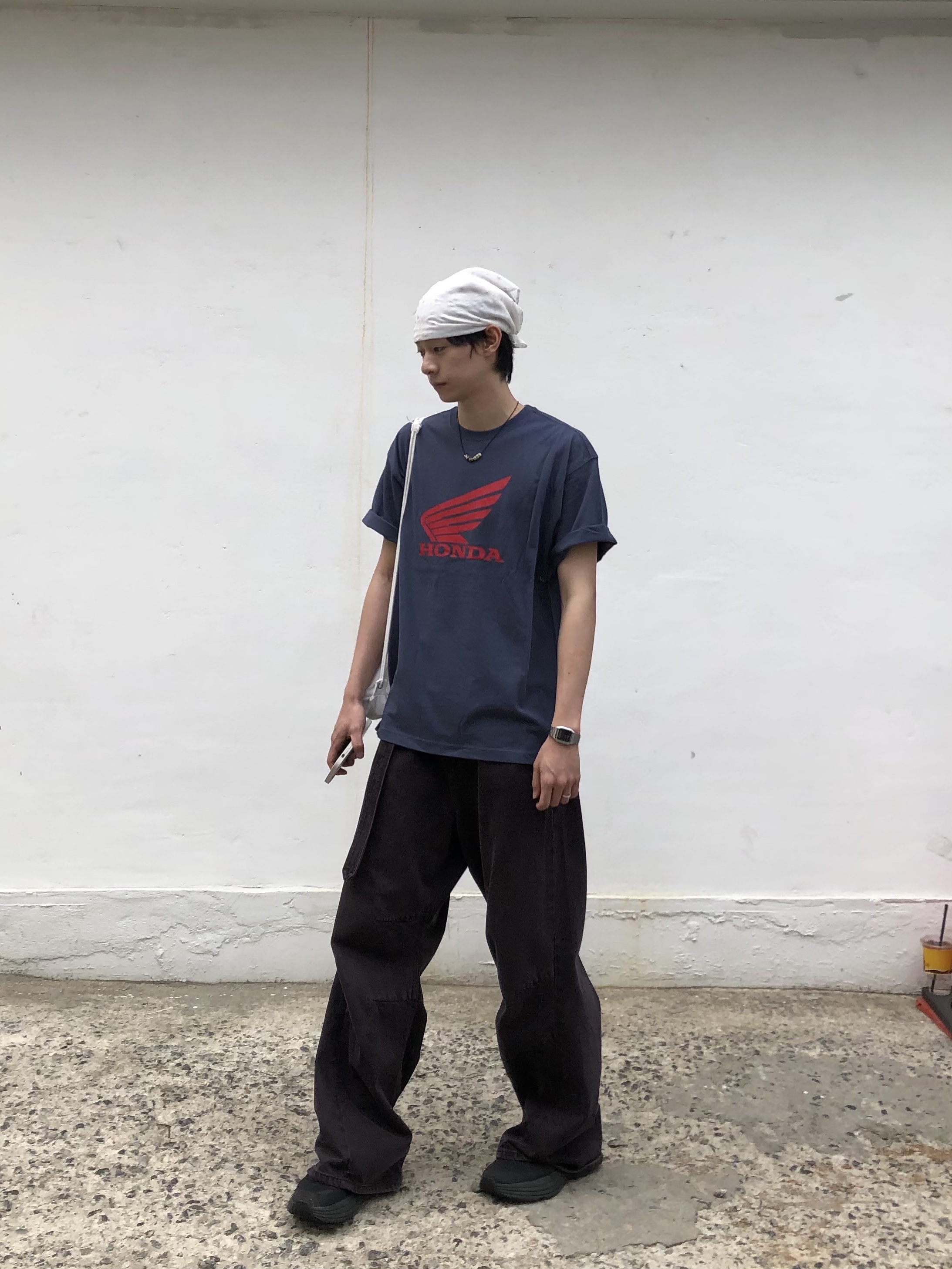 Honda Original Wing Logo T-Shirt Vintage Navy, Hoka Bondi 8 Black - Wide 착용 스타일 - 1