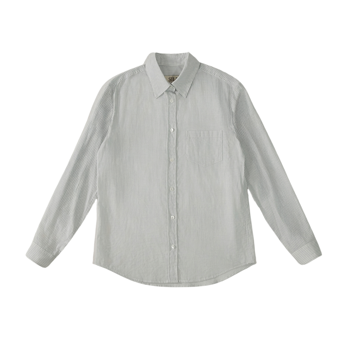 실른 시어 코튼 스트라이프 클래식 셔츠 민트(SLIN Sheer Cotton Stripe Classic Shirts Mint)