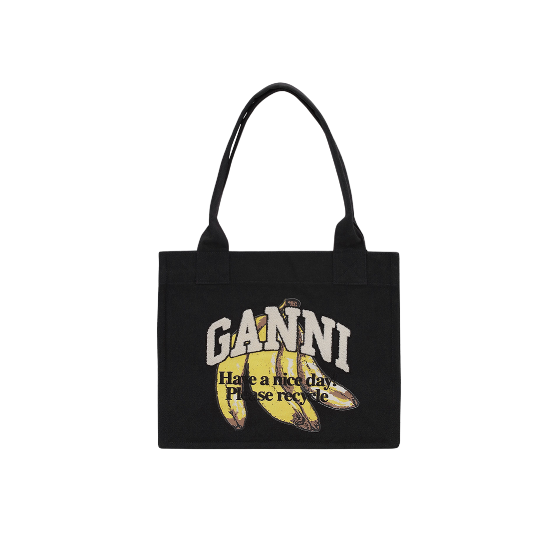 A6897-099 Ganni Large Banana Print Tote Bag Black