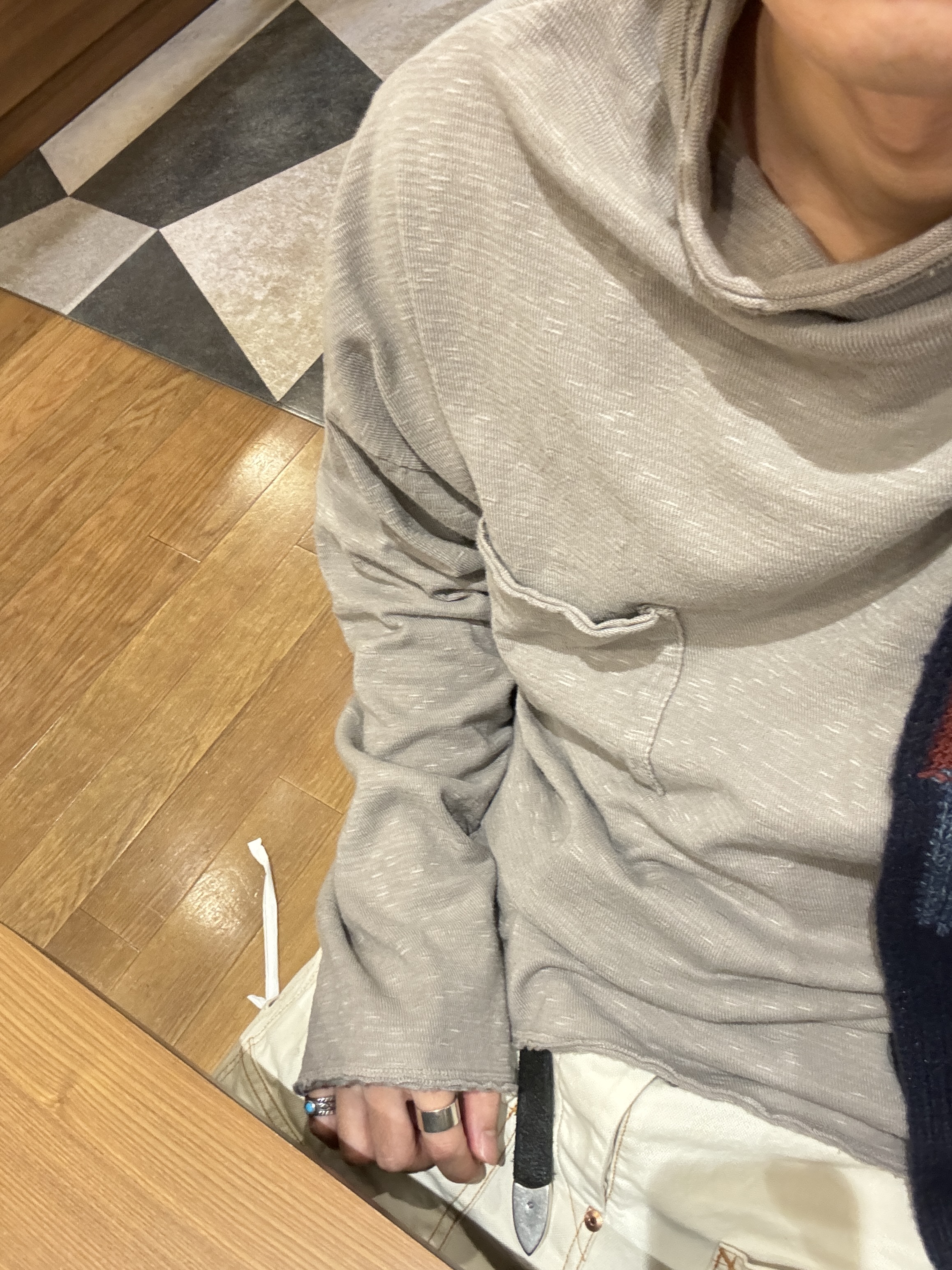 Kapital Amuse Knit Gandhi Long Sleeve T-Shirt Ice Gray, Kapital 5G Wool Tugihagi Gale Cap Navy 착용 스타일 - 2