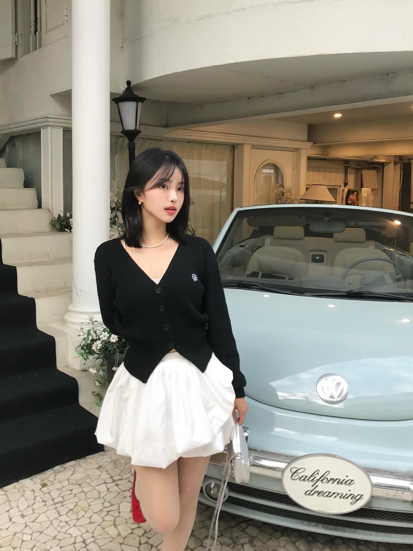 Don't Ask My Plan Balloon Mini Wrap Skirt - White 착용 스타일 - 2