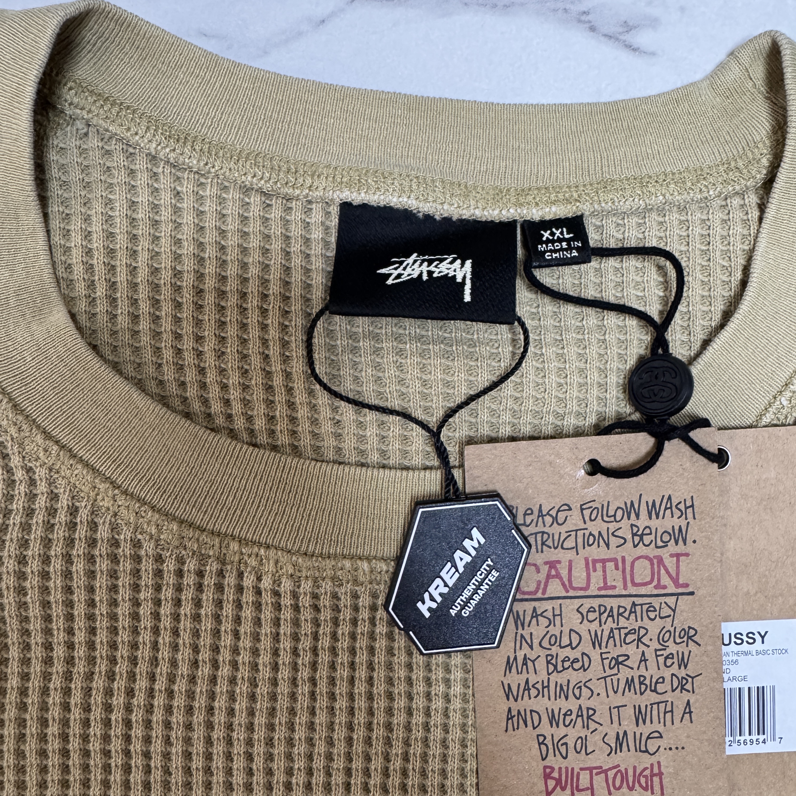 Stussy Raglan Thermal LS Crew Sand 착용 스타일 - 2