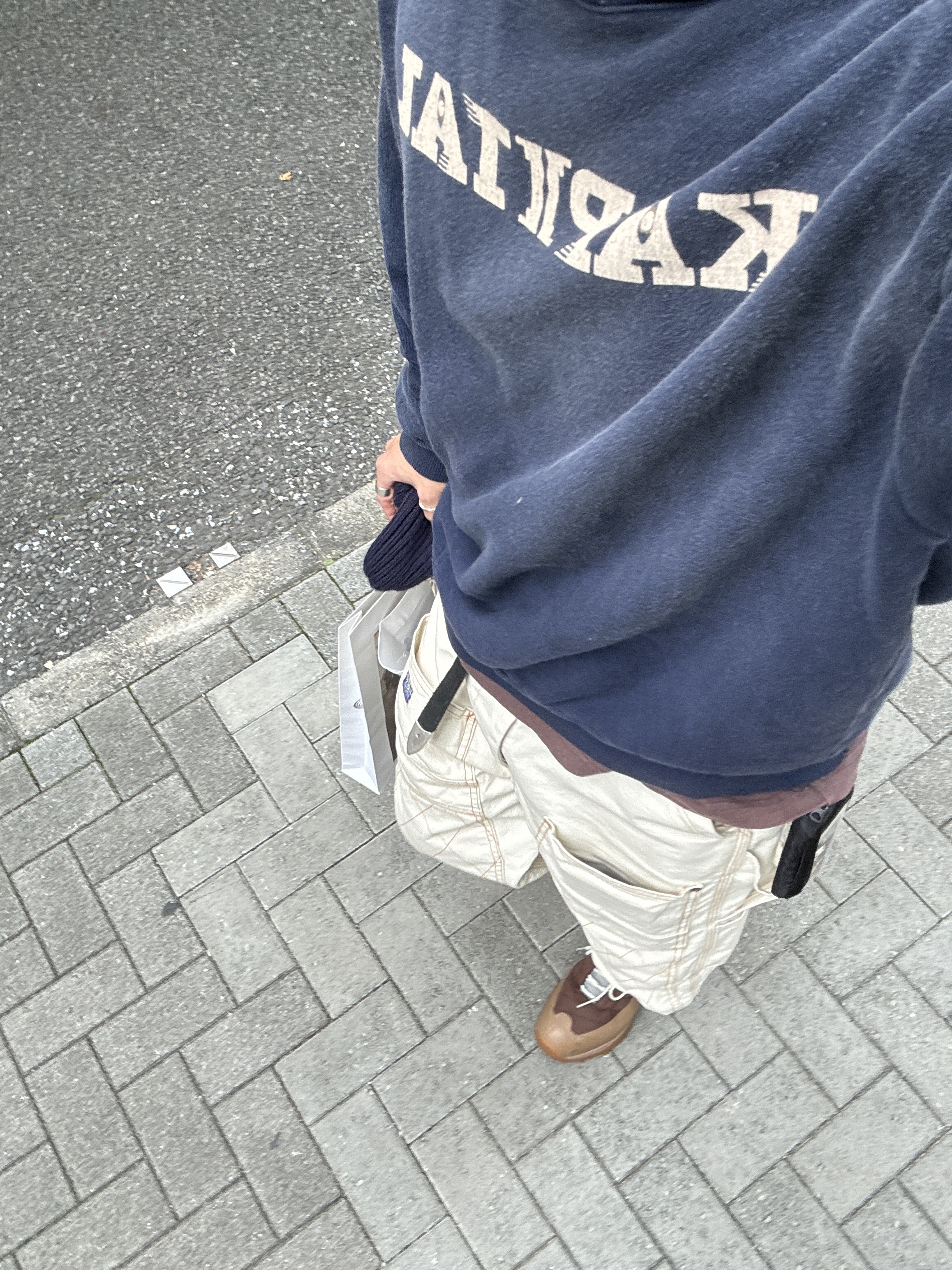 Kapital Amuse Knit Gandhi Long Sleeve T-Shirt Ice Gray, Kapital 5G Wool Tugihagi Gale Cap Navy 착용 스타일 - 5